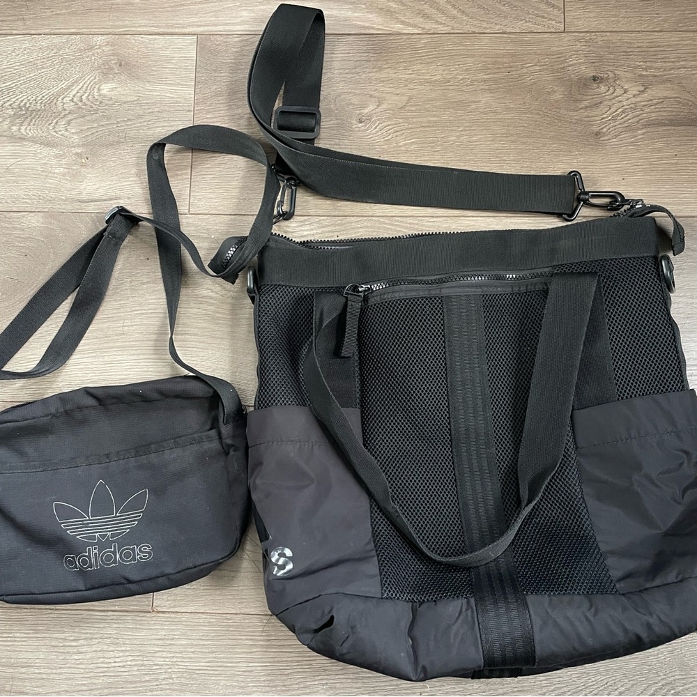 adidas Black Mesh Tote and Small Logo Crossbody Set
